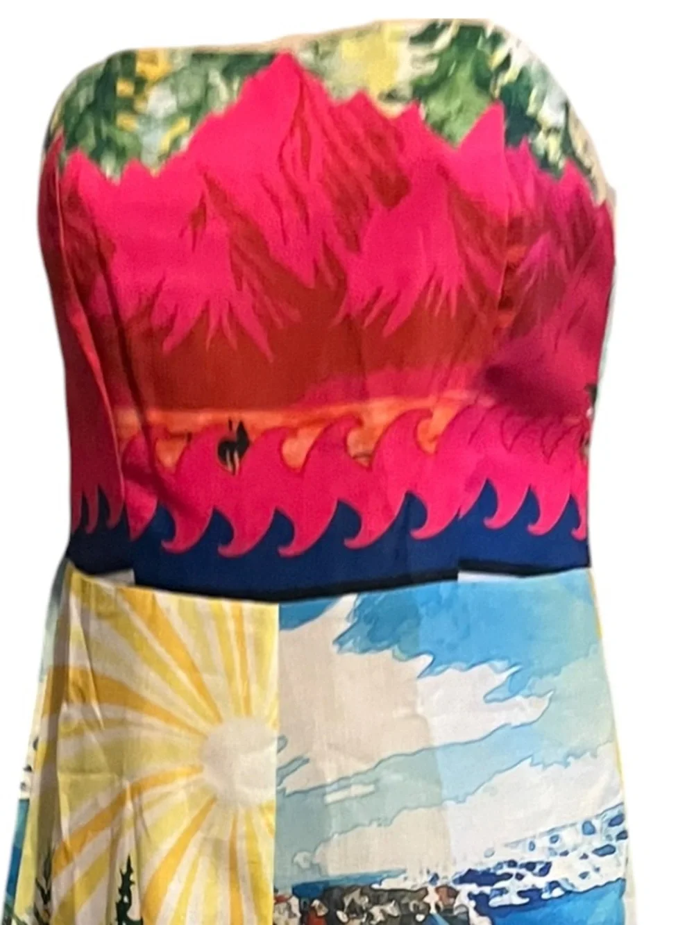 Endless Moon S Strapless Tropical Print Wide-Leg Jumpsuit - Pink Multi